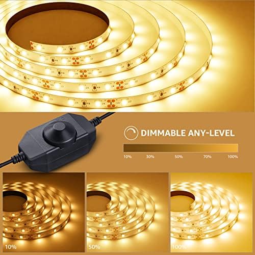 Lepro Warm White LED Strip Light 5M 300 LEDs, 1650lm Dimmable LED Tape Lights, 3000K Flexible LED Lights for Bedroom Kitchen Under Cabinet Wardrobe Stair (12V Power Plug and Dimmer Switch Included)