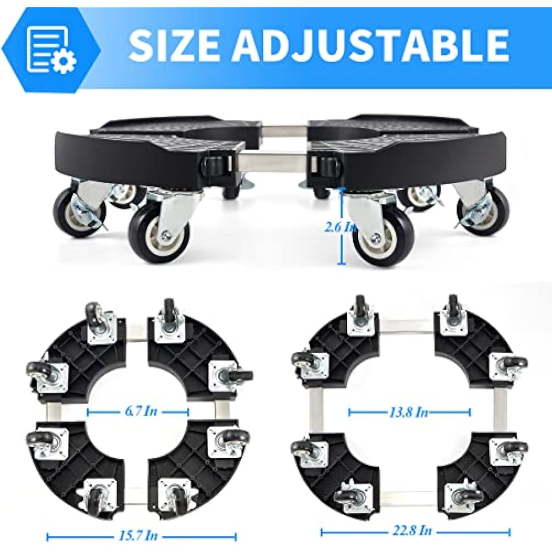 TreeGun Plant Caddy with Wheels with 8 Lockable Casters, Rolling Plant Stand Adjustable 38-58CM, Plant Stand with Wheels 200KG Capacity for Outdoor Indoor Large Plant/Flower Pot