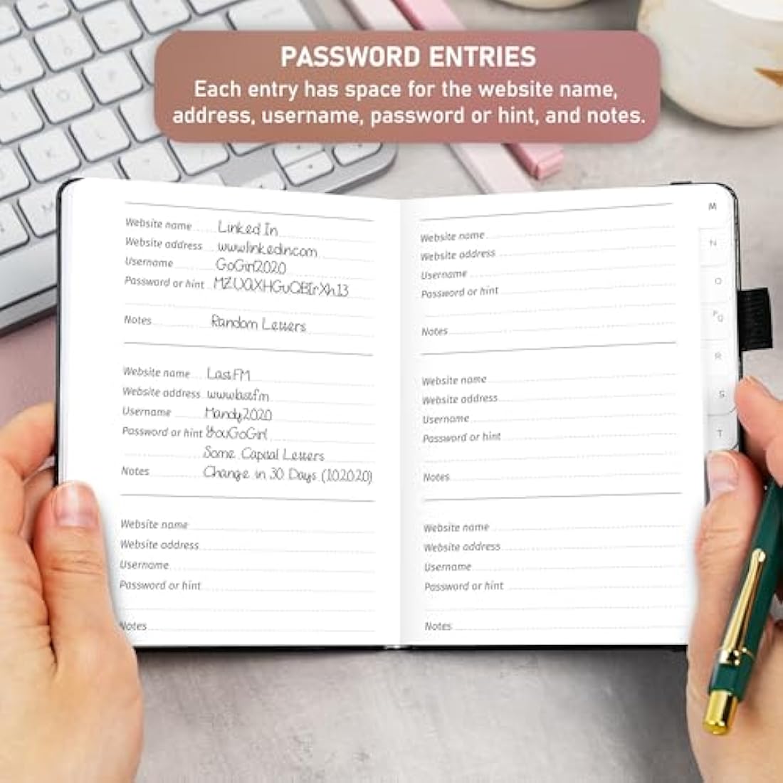 GoGirl Password Book with Alphabetical tabs – Internet Address & Password Keeper Logbook for Password Organization, Journal Notebook for Saving Website Logins. Small Size 11 x 14.5cm - Black