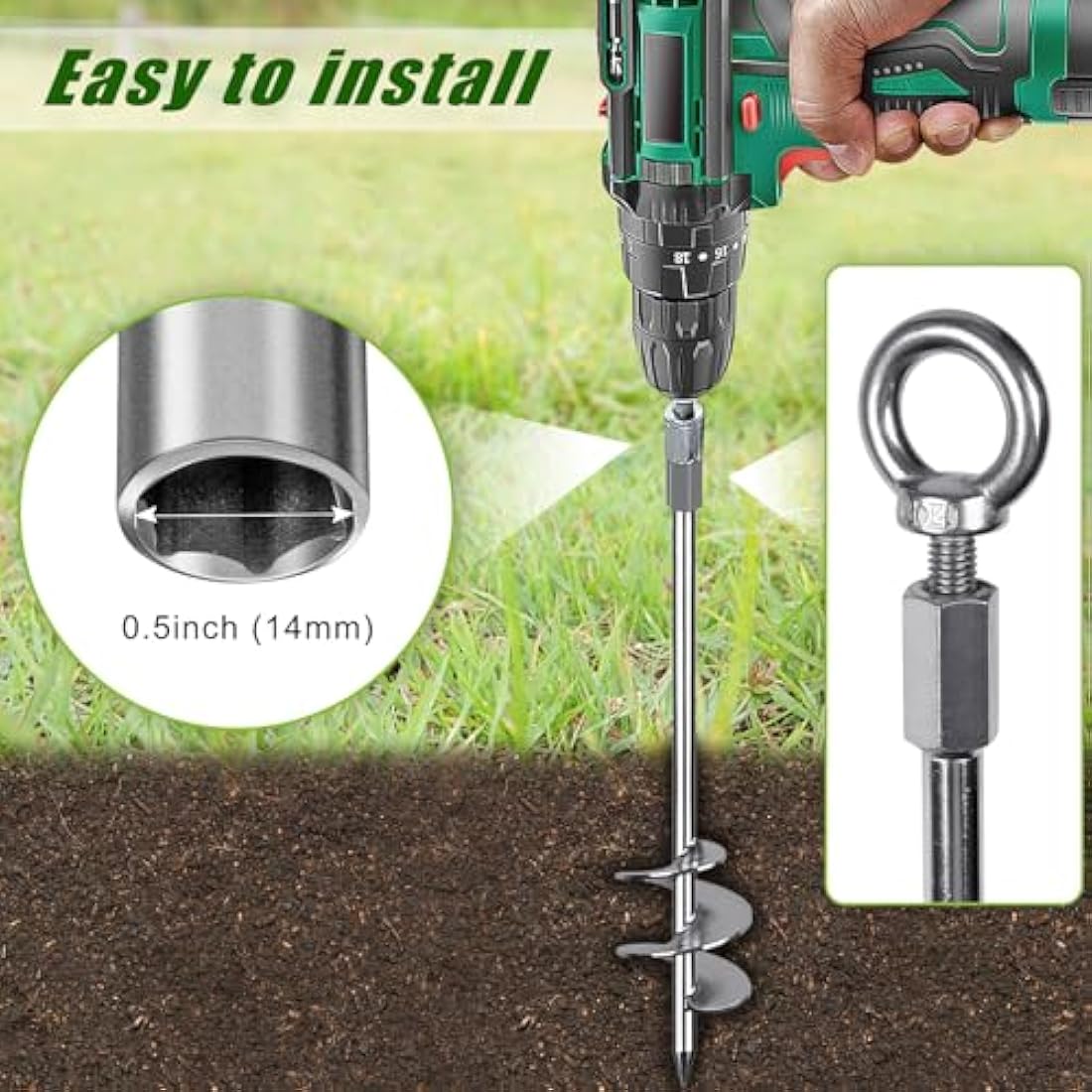 Insaga Tent Peg, 76cm Heavy Duty Ground Anchor Large Metal Earth Stake Spiral Blade Screw in Trampolines Spike for Swing Set/Camping/Shed/Dog/Carport with Fixed Loop Strap, 2 Pack