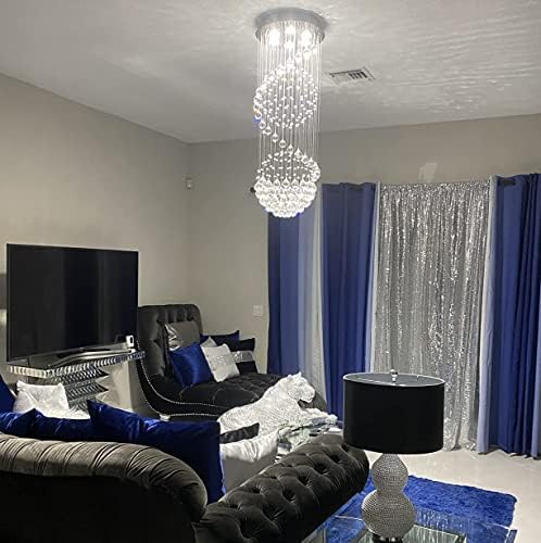A1A9 Modern Crystal Chandelier Lighting, Clear K9 Glass Crystal Ceiling Light, Luxurious Spiral Sphere Flush Mount Lights for Living Room Hallway Foyer Entryway Corridor, Size: D40cm H110cm