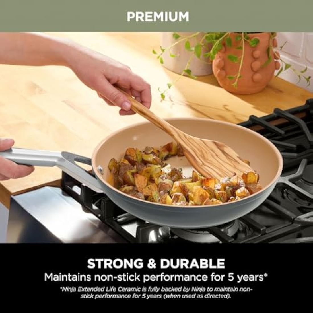 Ninja Extended Life 28cm Ceramic Frying Pan, Non-Stick (No PFAs, PFOAs, Lead or Cadmium), Induction Compatible, Stainless Steel Handle, Oven Safe to 285°C, Grey & Terracotta, CW90028EUUKDB