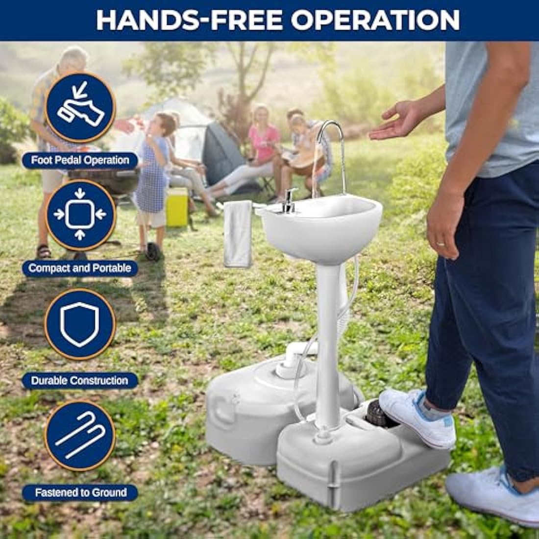SereneLife Portable Sink, Camping, Outdoor Unit Garden, Hand Wash Station, Portable Basin w/Wheels, Garden w/Waste Tank, Foot Pump, Soap Dispenser for Outdoor Events, Worksites