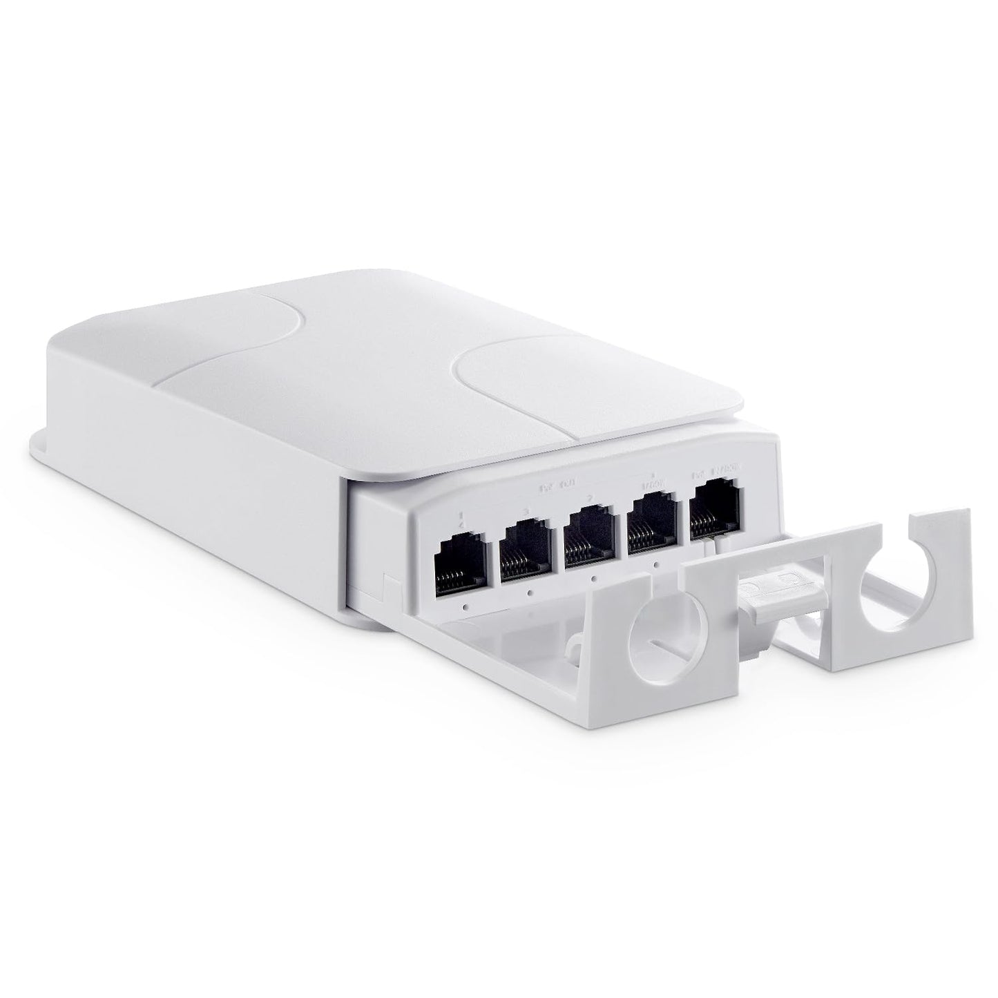 YuLinca Outdoor 5 Port PoE Extender, 1 PoE in 4 PoE Out, IEEE 802.3 af/at/bt 90W PoE Repeater with 10/100Mbps, Wall Mount Waterproof POE Passthrough