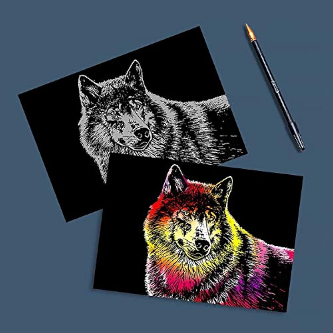 metagio 8PCS Scratch Art Paper A4 Animals Art Paper Rainbow Painting Engraving Art Sets with Scratch Drawing Pens and Cleaning Brush