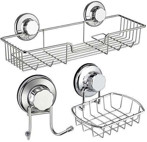 iPEGTOP Bathroom Shower Caddy Basket, Shower Shelf & Soap Dish Holder & Bath Hanging Hook Set for Shower Organizer Storage, Rustproof Stainless Steel,