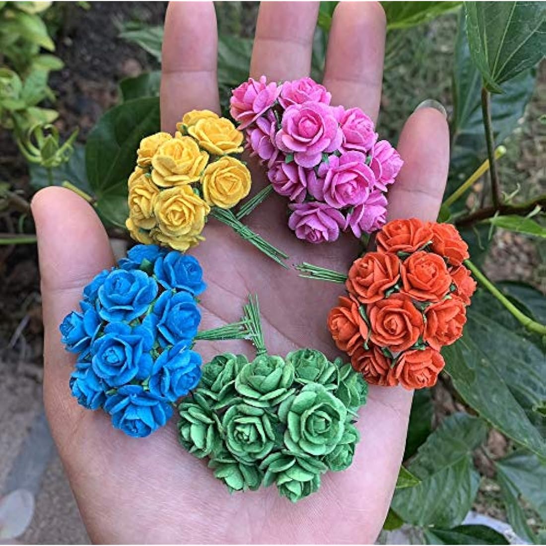 WADSUWAN SHOP 100 Pcs Artificial Mulberry Paper Rose Flower Wedding Scrapbook 1.8cm DIY Craft Scrapbook Scrapbooking Bouquet Craft Stem Mini Roses (10 Colors)