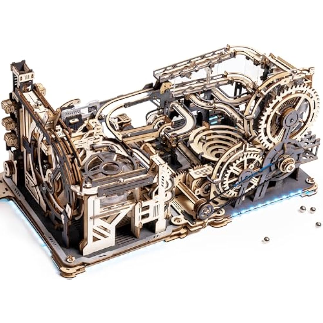 ROBOTIME Marble Run LGC01+LGA01+LG01 3-in-1 3D Puzzle Wooden Model Kits for Adults to Build, Gifts Adults Electric Craft Boys, LGX02 (=LGC01+LGA01+LG01)