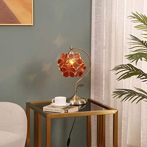 Bieye L30751 Tiffany Style Stained Glass Flower Petal Table Lamp with Brass Base for Home Décor (Brown, 8" Cherry Blossom)