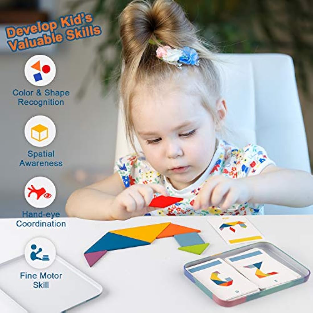 Vanmor 68 Pcs Tangram Puzzles for Kids, Wooden Puzzle for Toddlers, Montessori Educational Learning Toys for Girls Boys 3+, Birthday, Christmas and Children's Day Gifts
