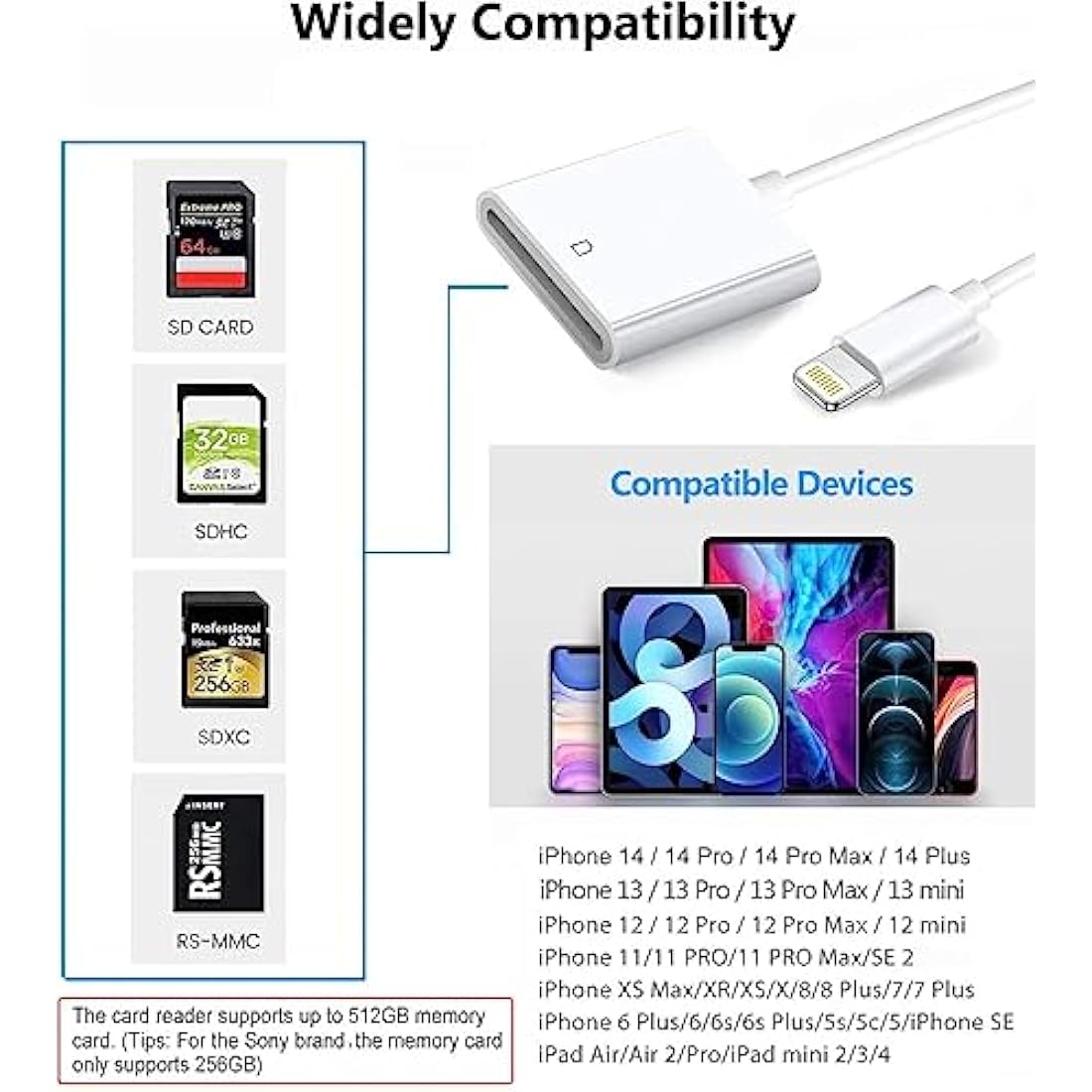 [Apple MFi Certified] iPhone SD Card Reader, Lightning to SD Card Camera Reader for iPhone/iPad Memory Card Adapter Camera Card Viewer Reader for iPhone 14/13/12/11/X/XS/XR/8/7 iPad, Plug and Play