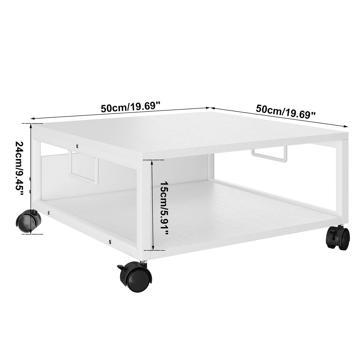 IBUYKE 2 Tier Desktop Printer Stand Cart,Printer Table with Wheels,Desk Heavy Duty Rolling Table with Storage Folders,for Books, Fax Machine