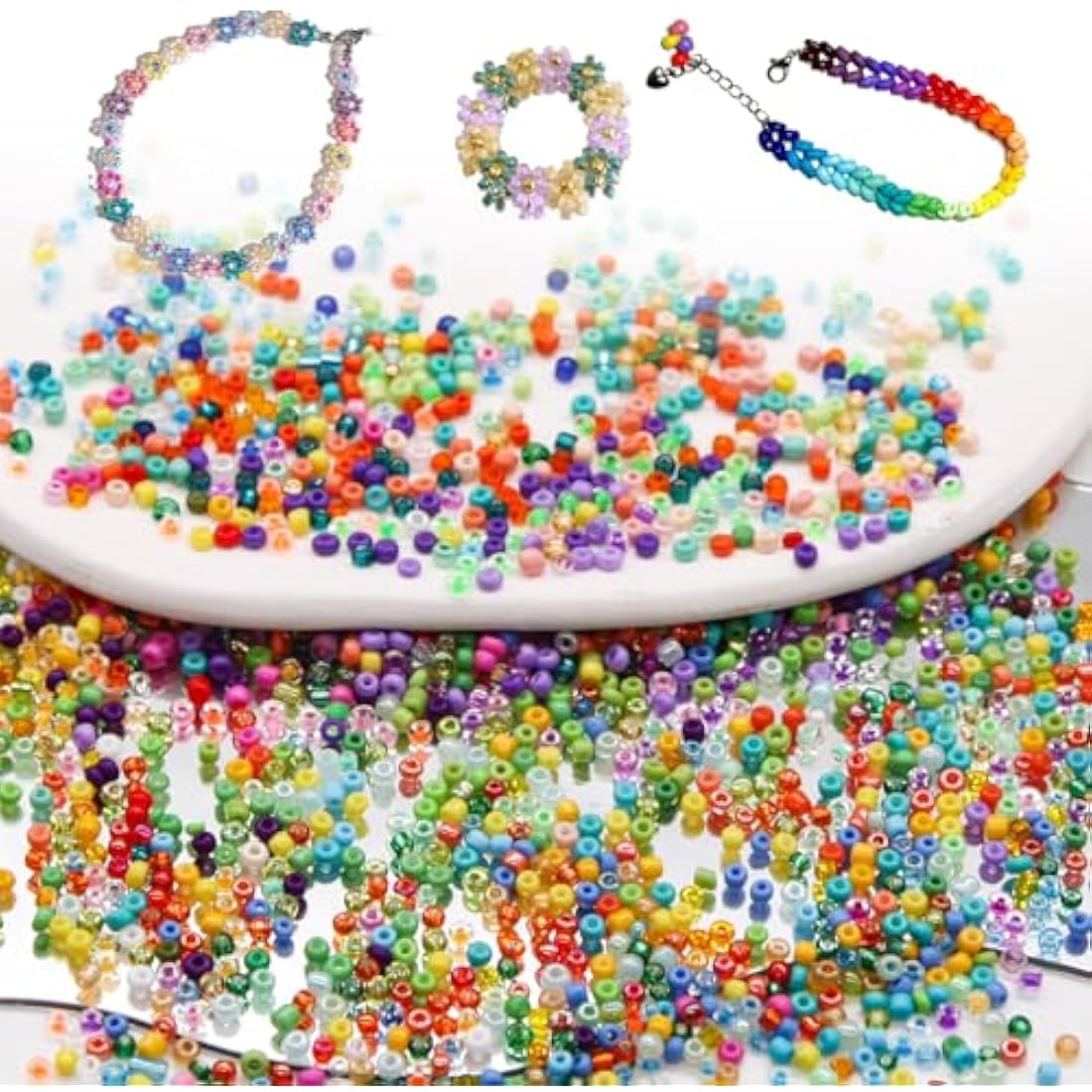 EuTengHao 3mm Glass Seed Beads for Bracelet Making Kit, 8/0 Small Craft Beads for Bracelet Necklaces Crafting Jewelry Making Supplies (36000Pcs,144 Colors)