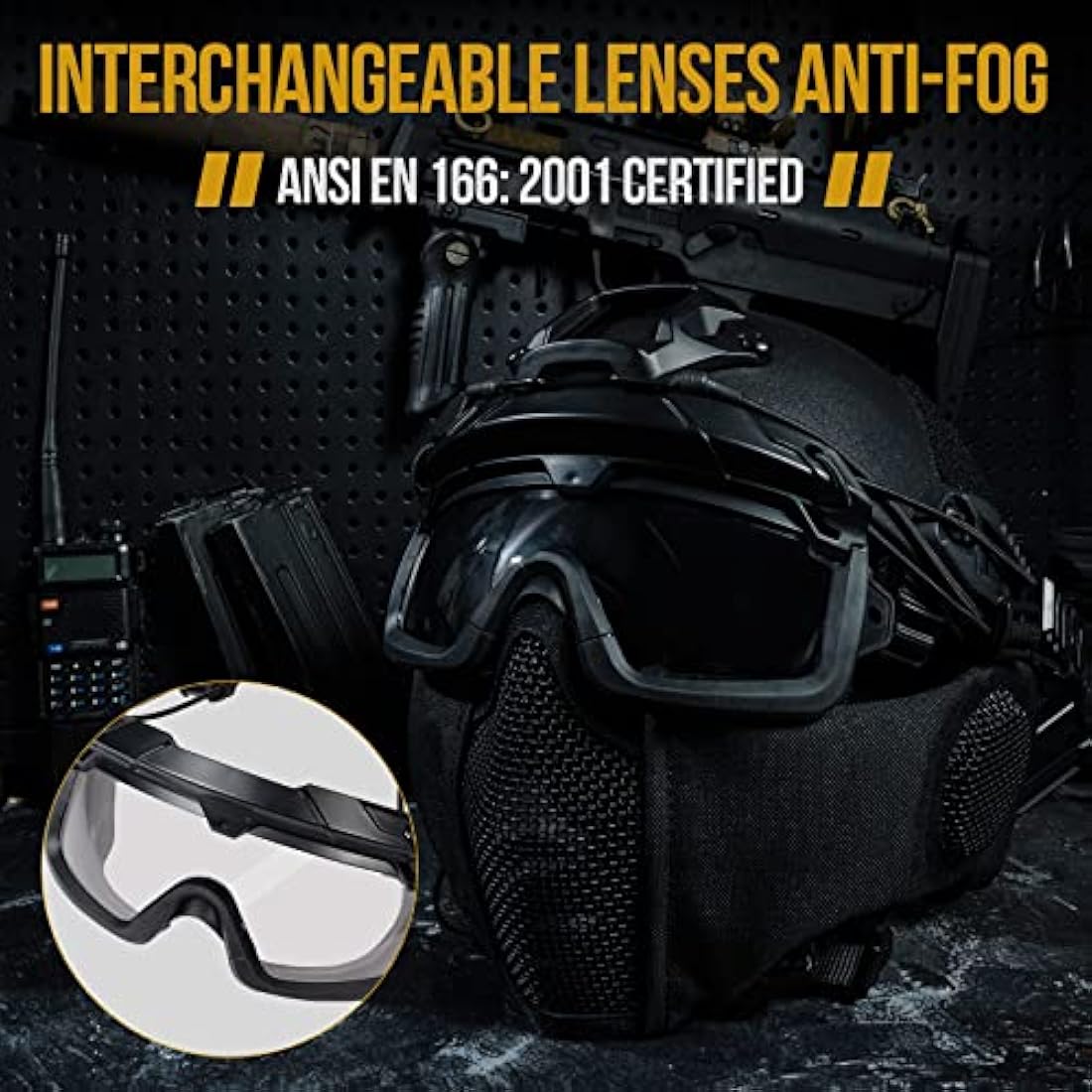 OneTigris Airsoft Fast Helmet - Full Face Protective Tactical Helmet With Foldable Ear Protection Mask And Goggles for Airsoft Paintball Sooting Wagrgame CS