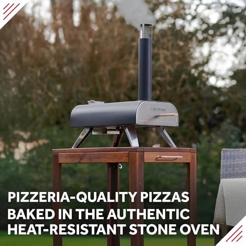 George Foreman Outdoor 12 Inch Wood Pellet Portable Wood Fired Pizza Oven Black with Paddle and Carry Bag, BBQ Oven & Smoker, Foldable Legs GFWPPO1BPC