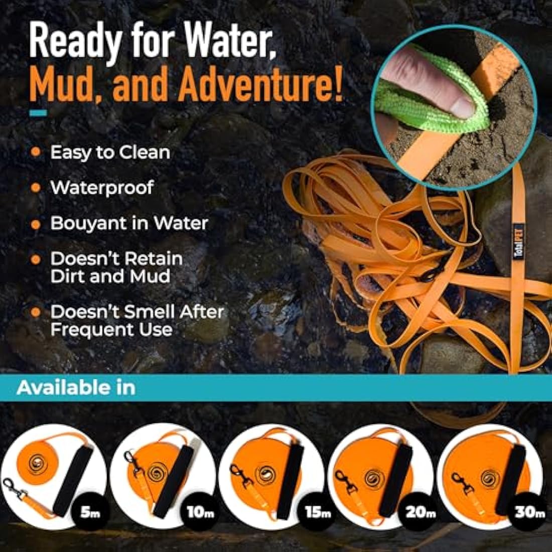 Total Pet Training Lead for Dogs, Waterproof Long Line for Recall & Obedience Training - Extra Long Dog Lead - Suitable for all Sized Dogs (10m, Regular Clip)