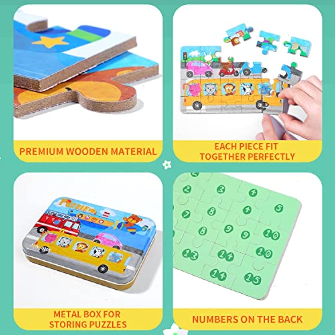 BBLIKE Puzzles Jigsaws for 2 3 4 Year Old - Pack of 4 Puzzles Toy in a Box for Age 2-5, Travel Games for on Plane Educational Learning Birthday Gift Present for Children Boys Girls (Transportation)