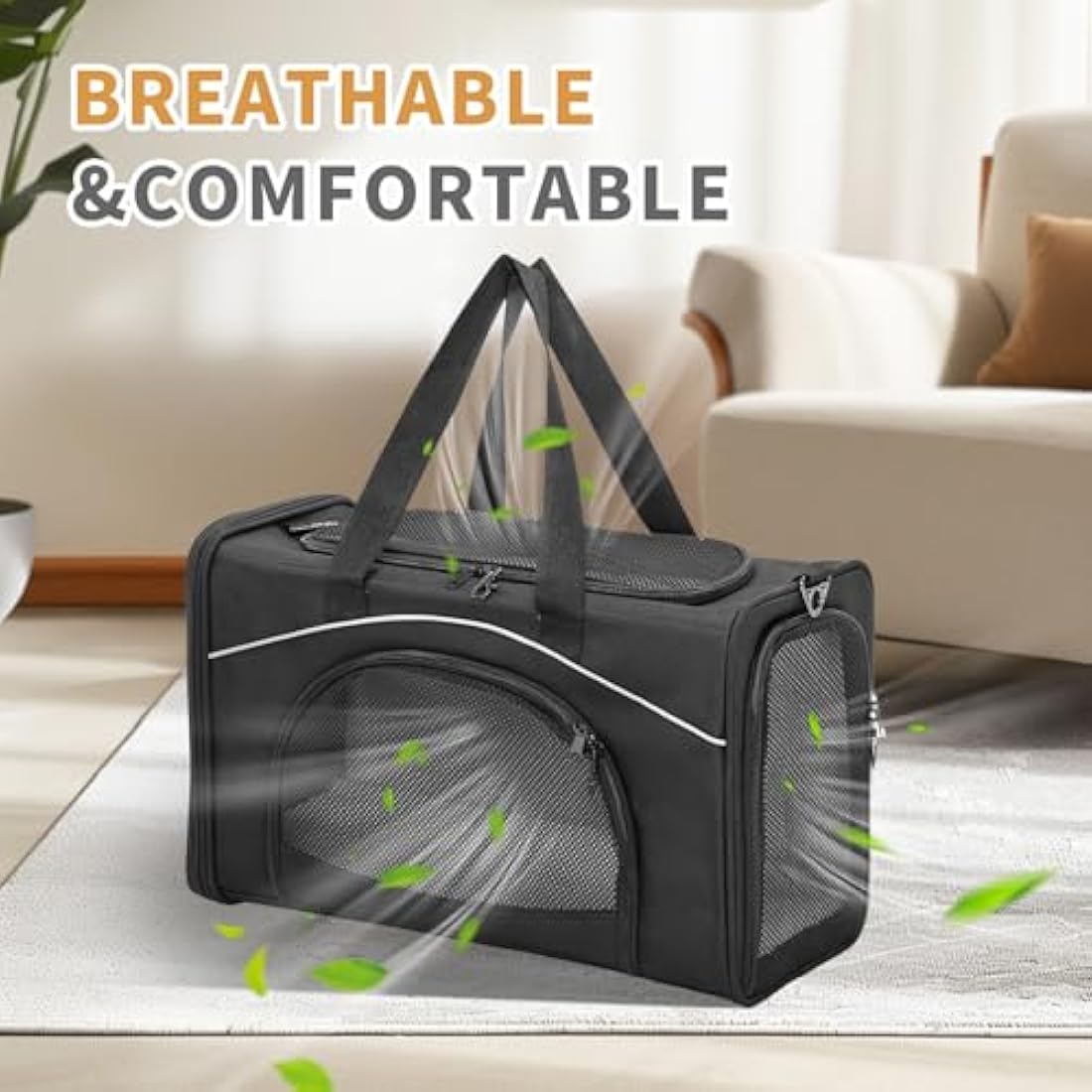 Petsfit Cat Carrier Airline Approved ，Large Cat Carrier,Foldable Cat Carriers Medium Two-Way Placement on Plane for Cats and Small Dogs, Black