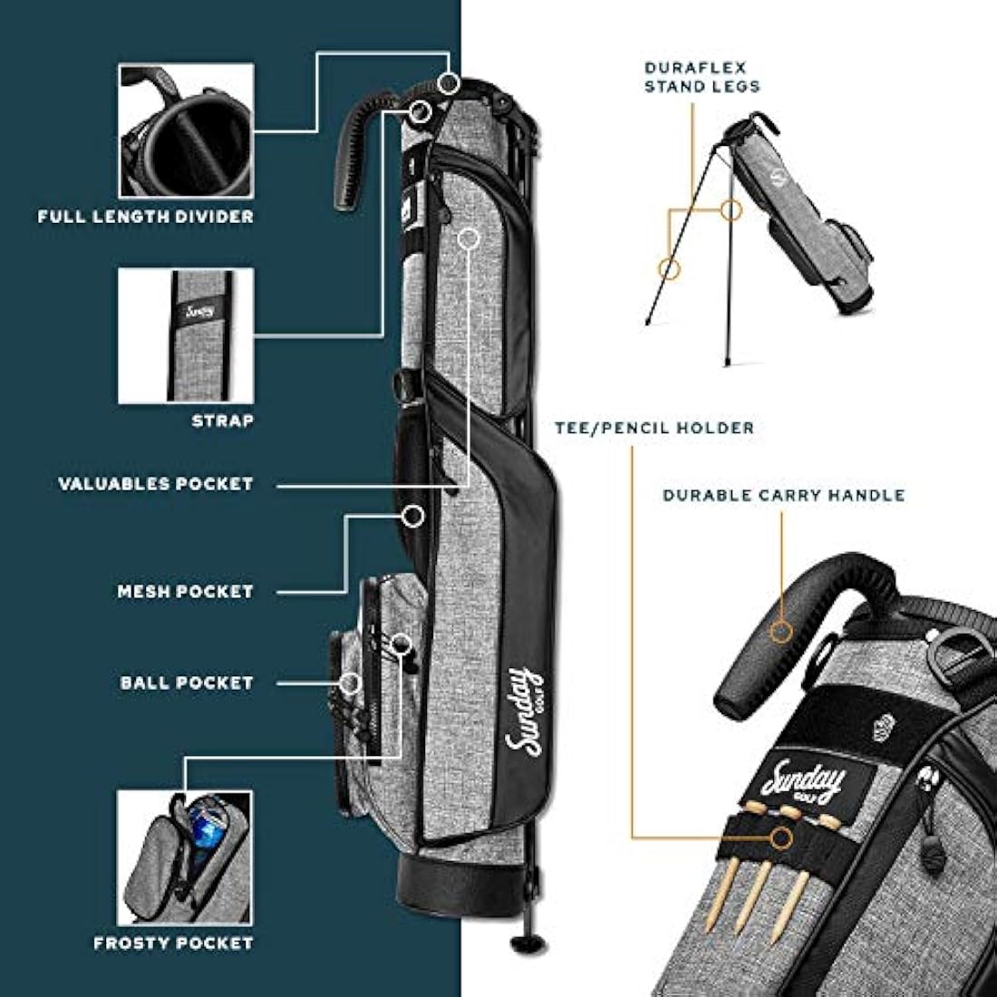 Sunday Golf Loma Bag - Lightweight Bag with Strap and Stand – Easy to Carry Pitch n Putt Golf Bag – Par 3 and Executive Courses, 31 Inches Tall