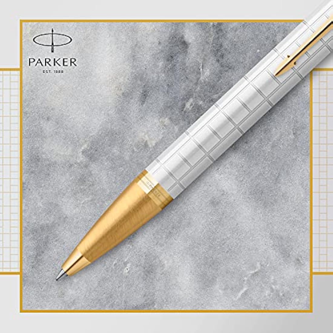 Parker IM Ballpoint Pen | Premium Pearl Lacquer with Gold Trim | Medium Point with Blue Ink Refill | Gift Box