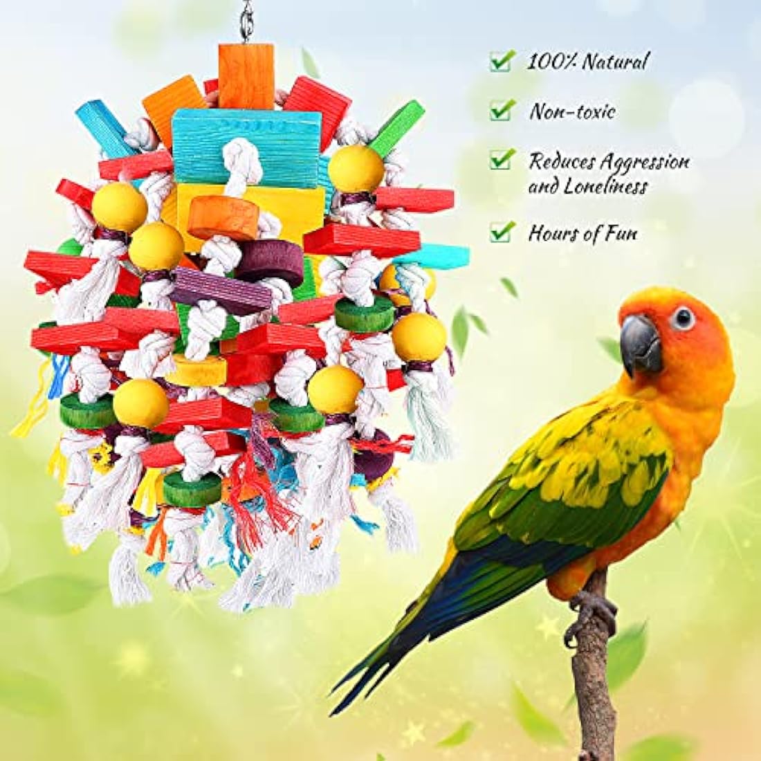 Jijizhazha Bird Chewing Toys, Multicolored Wooden Blocks, Best for African Grey Parrot, Macaws, Cockatoos & Amazon Parrots