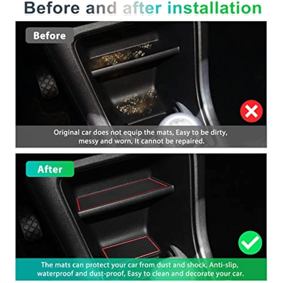 Gafat V W Up/Skoda Citigo 2013-2023 Non-Slip Centre Console & Door Seam Rubber Mats, Cup Holder & Storage Box Mat (Red)