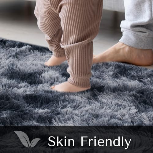 JOJOSEE Rugs Living Room, 160 x 230 cm Grey Area Rug, Anti Slip Soft Fluffy Shaggy Extra Large Floor Carpets Mat for Bedroom, Nursery Bedside (Dark