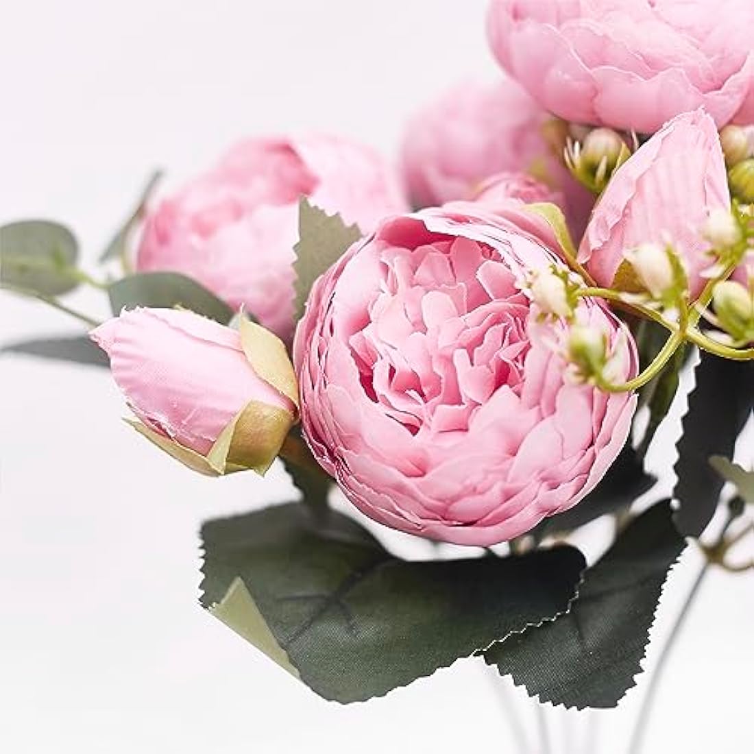 The Baked Studio - Silk Peony and Tea Rose Artificial Bouquet 9 Heads Realistic Fake Plant for DIY Craft Cake Living Room Home Wedding Decoration (PINK)