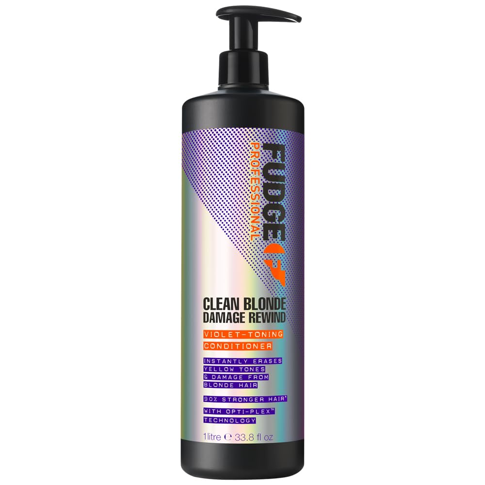Fudge Professional Clean Blonde Damage Rewind Conditioner, Bulk Size, Intense Purple Toning for Blonde Hair, Bond Repair Technology, Sulfate Free, 1