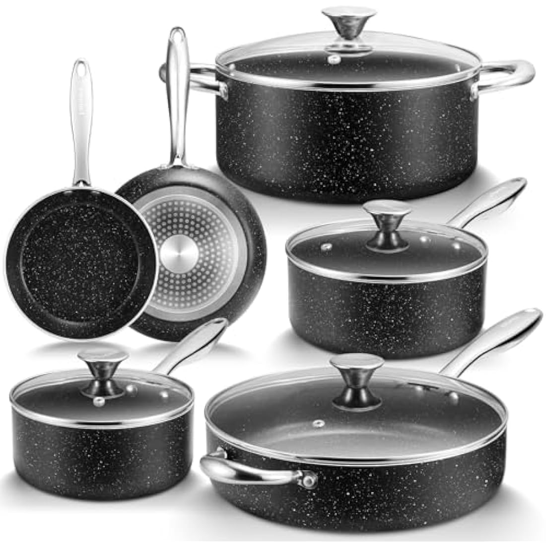 Nonstick Pots and Pans Set 10pcs, Induction hob Pan Set, Induction Compatible, Large Capacity Kitchen Cooking Pans