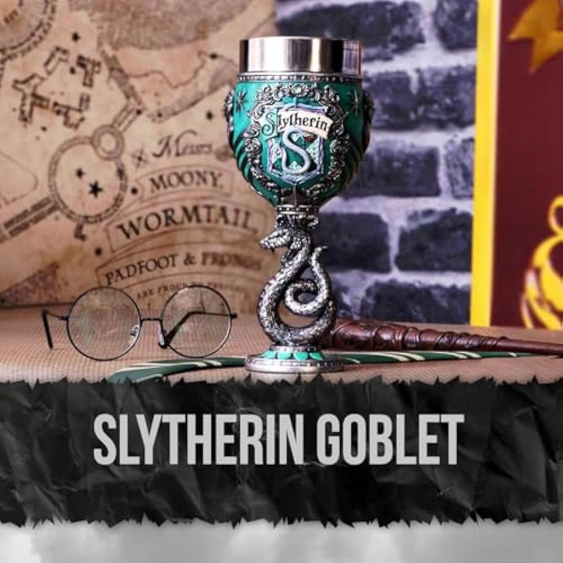 Nemesis Now Harry Potter Collectible Goblet, Resin, Green Silver, 19.5cm