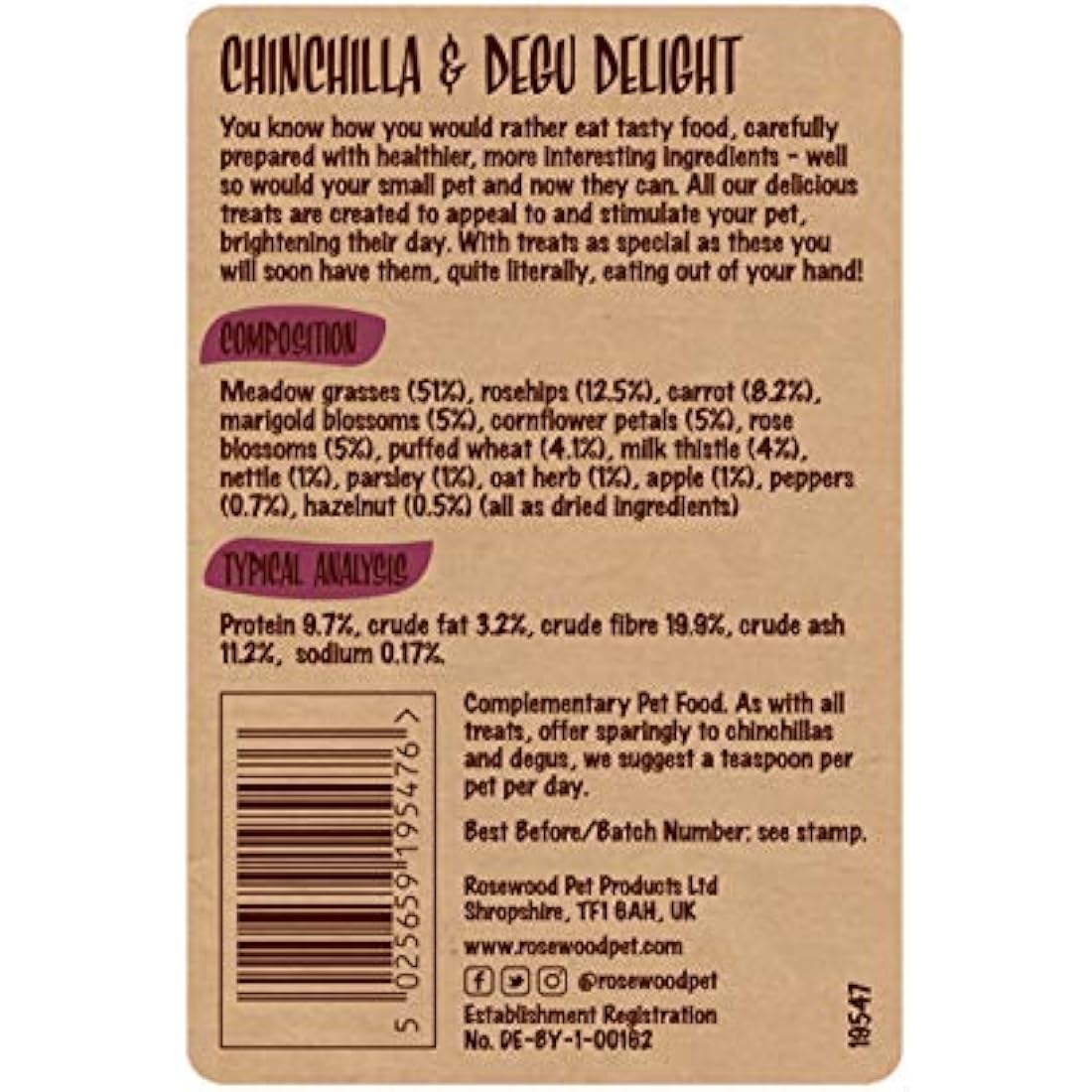 Rosewood Naturals Chinchilla & Degu Delight, Small Animal Treat for Rabbits, Guinea Pigs, Chinchillas, Degus, Hamsters, Gerbils, Mice and Rats, 150g