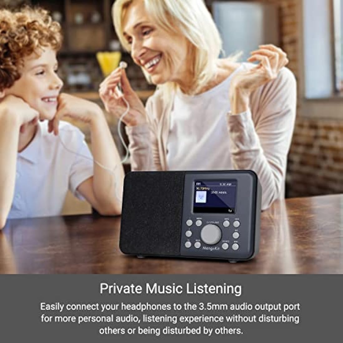 MangoKit MD3 DAB Radio with Bluetooth, Portable DAB+ Digital Radios, Kitchen FM Radio w/Color Display,40 Preset Stations,Alarms and Clock,Snooze Timer, DAB Radio Mains and Battery Powered -Dark Grey