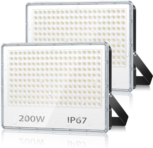 TASINUO 200W LED Floodlight Outdoor 2 Pack, 20000LM Outdoor Security Lights, IP67 Waterproof LED Spot Lights 7000K Daylight LED Flood Lights for Garden Yard Garages Warehouse Patio Billboard