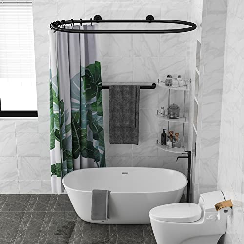 Sikaiqi Al alloy Oval Shower Curtain Rod Hoop Square Shape Bathroom Rod for Clawfoot Tub Free Standing Tubs (Black)