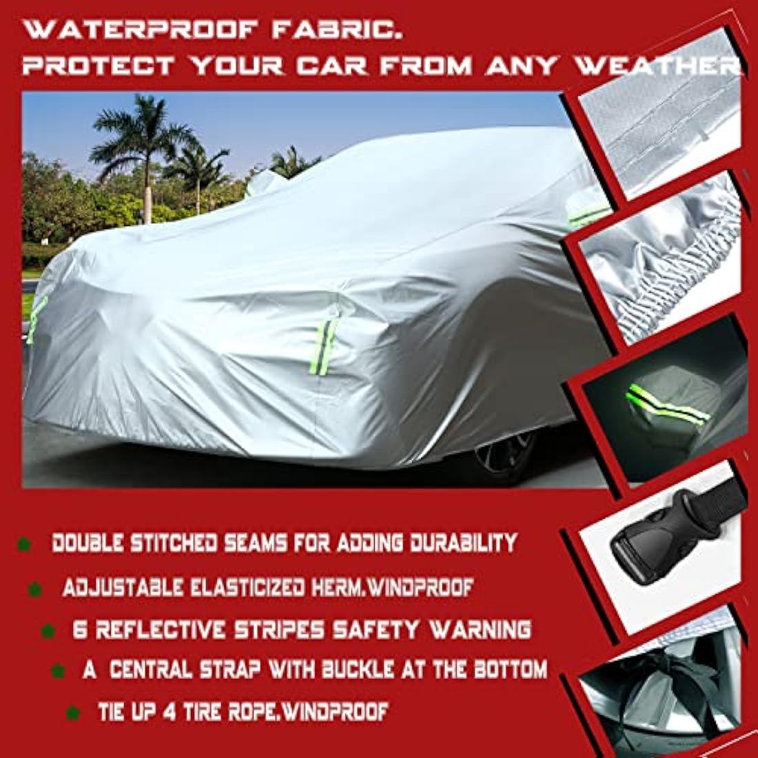 BEXITA Car Cover Waterproof Outdoor All Weather Windproof Snowproof UV Protection Full Car Covers Fit for Saloon; Size XL: MAX 201in/510cm