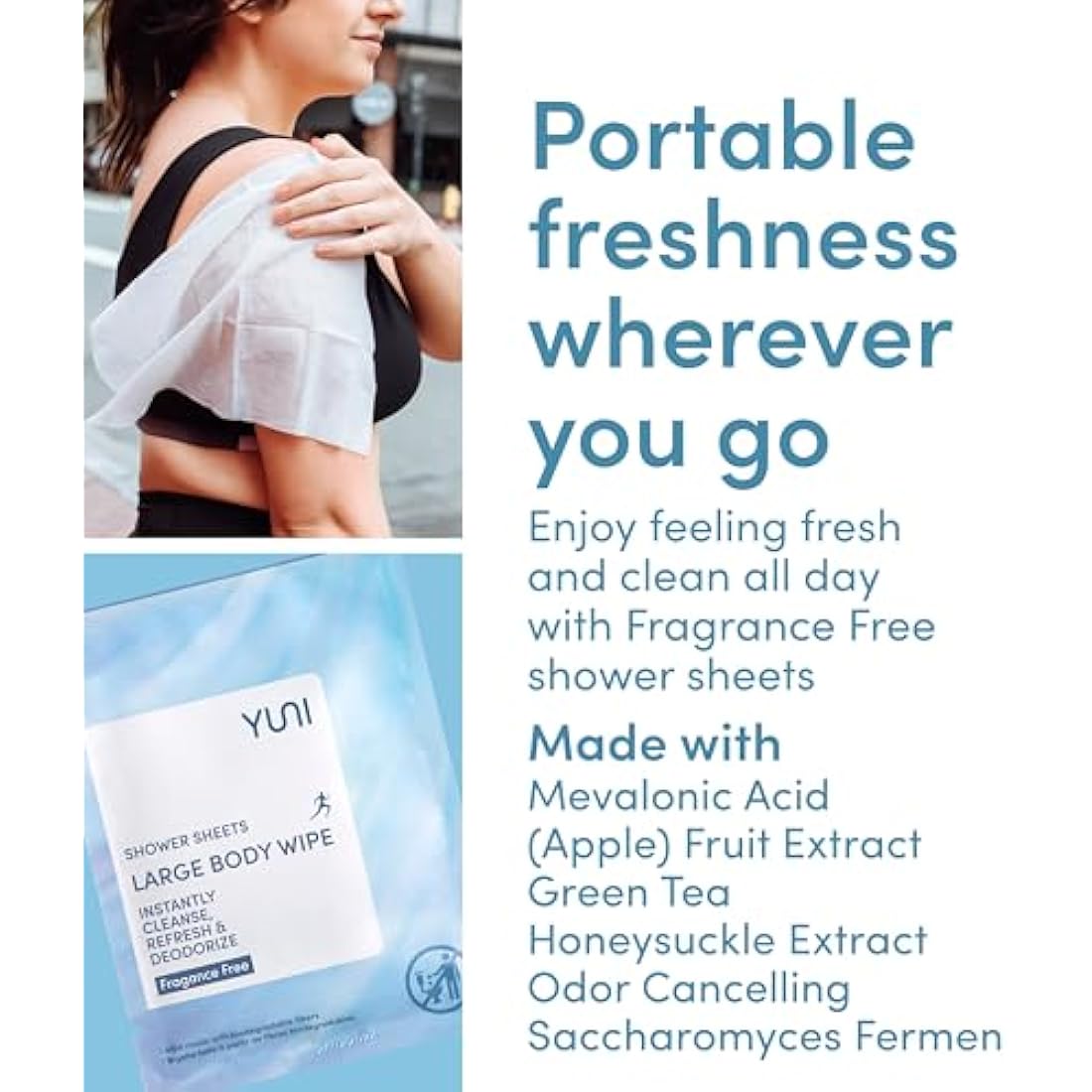 YUNI Beauty Large Body Wipes (Unscented, 30 Count) Super Soft Moist Showerless Wipes that Cleanse & Deodorize - On-the-Go Waterless Body Cleanser - Biodegradable Individually Wrapped Wipes for Travel