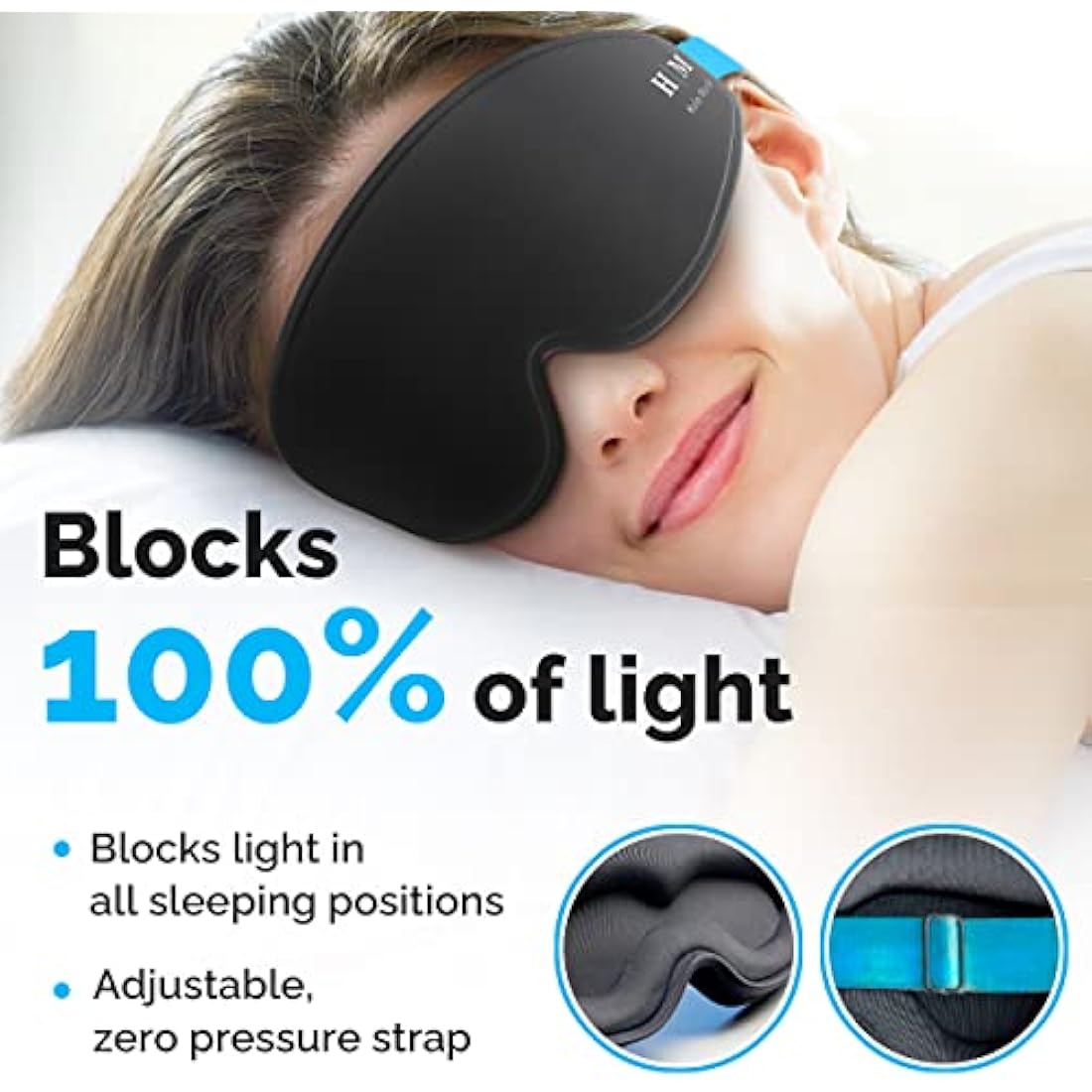 MyHalos® 100% Blackout Sleep Masks for Women & Men - Zero Eye Pressure Eye Mask for Sleeping -Our Halo Sleep Mask Includes a Storage Pouch- Black Eye Mask for Travel or Blindfold
