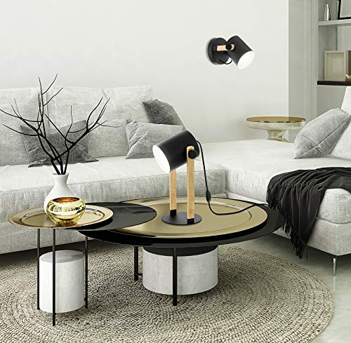 Eglo Hornwood Wall lamp, 1-Light Vintage Wall lamp in Industrial Design, Retro lamp Made of Steel and Wood, Colour: Black, Cream, Brown, Socket: E27