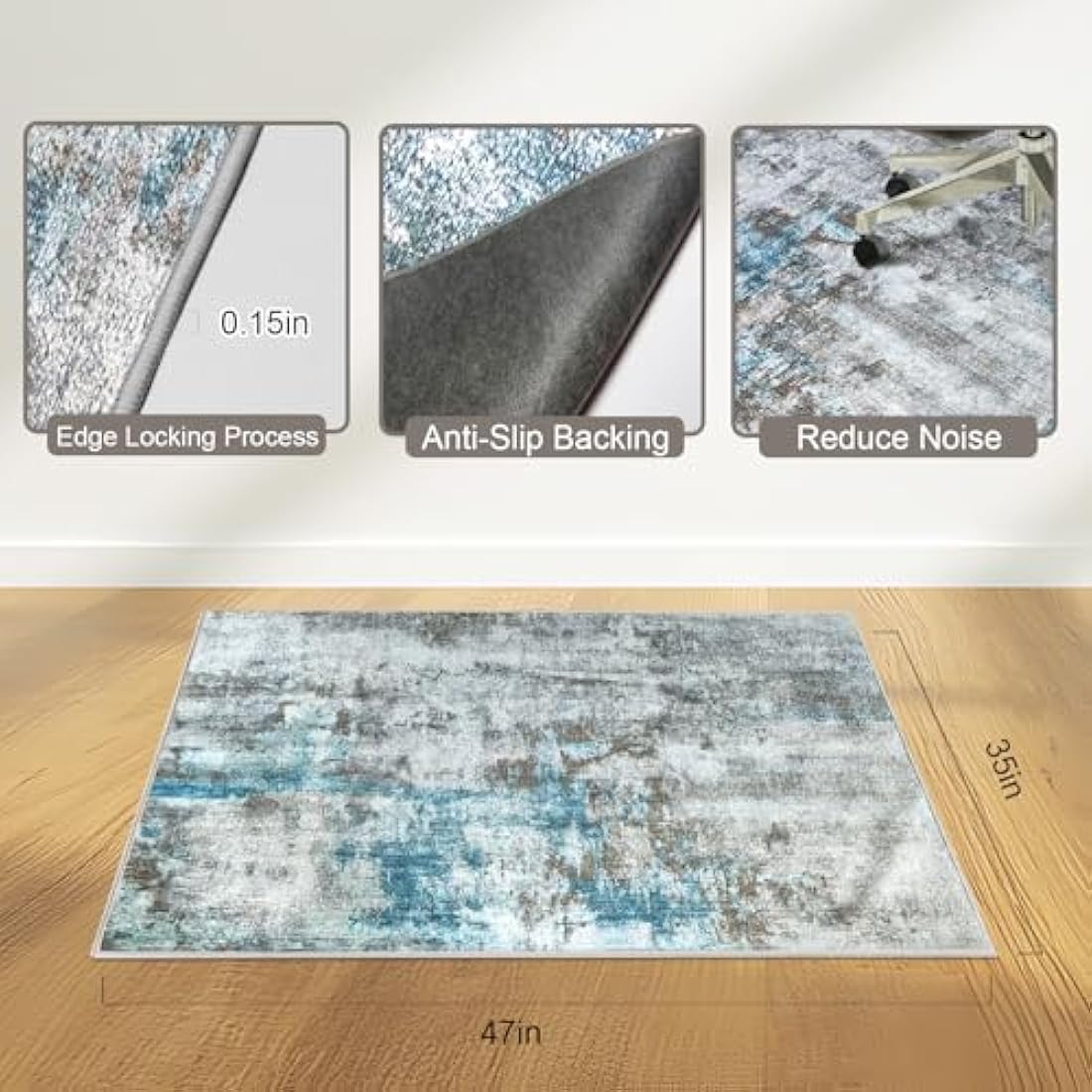 Office Chair Mat 90 x 120 cm, Floor Protector for Office Chair, Anti-Slip Desk Chair Mats, Chair Mat for Hardwood Floor, Computer Rolling Chairs Mat Hard Floor for Home and Office, Machine Washable