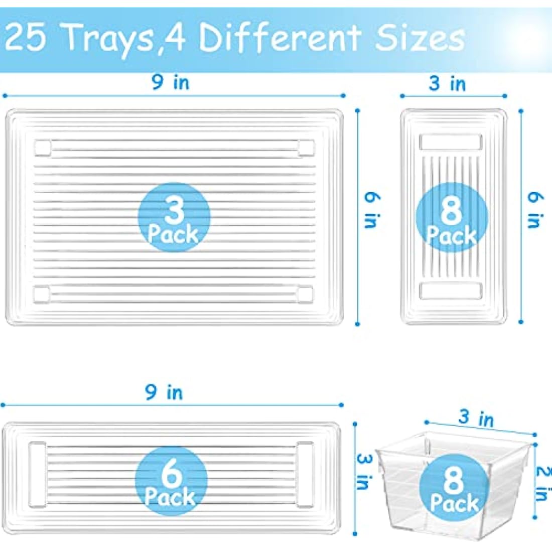 DCA 25 PCS Clear Plastic Drawer Organizer Tray, Bathroom Organizers and Storage Bins for Makeup, Kitchen Utensils, Jewelries, Gadgets, Office Desk