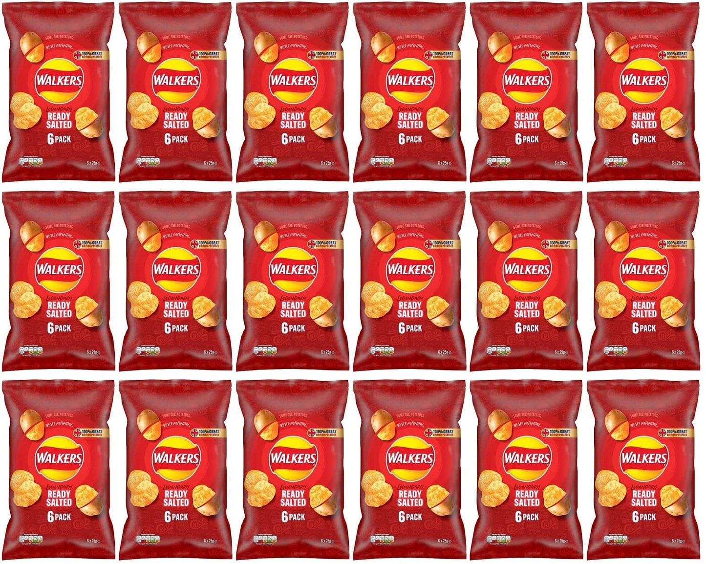 18 x Walkers Ready Salted 6 Pack - 6X25GM