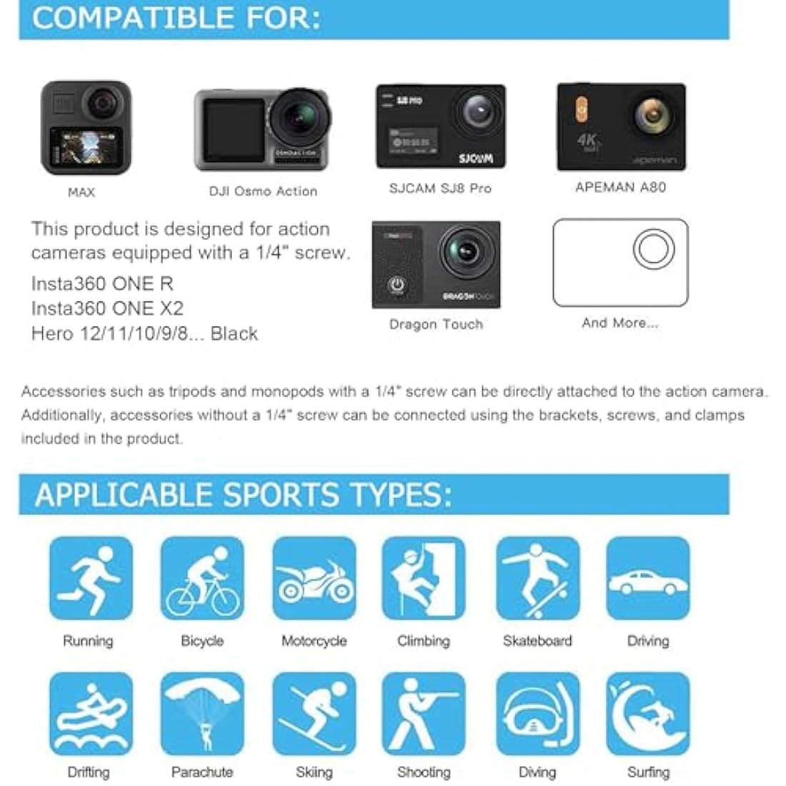 Ci-Fotto Action Camera Accessories Set, 50-in-1 Sports Camera Accessories Compatible with Hero 13 12 11 10 9 8 7, Max Insta360 GO 2 SJ6000 SJ5000 DJI OSMO Action Cam DBPOWER AKASO