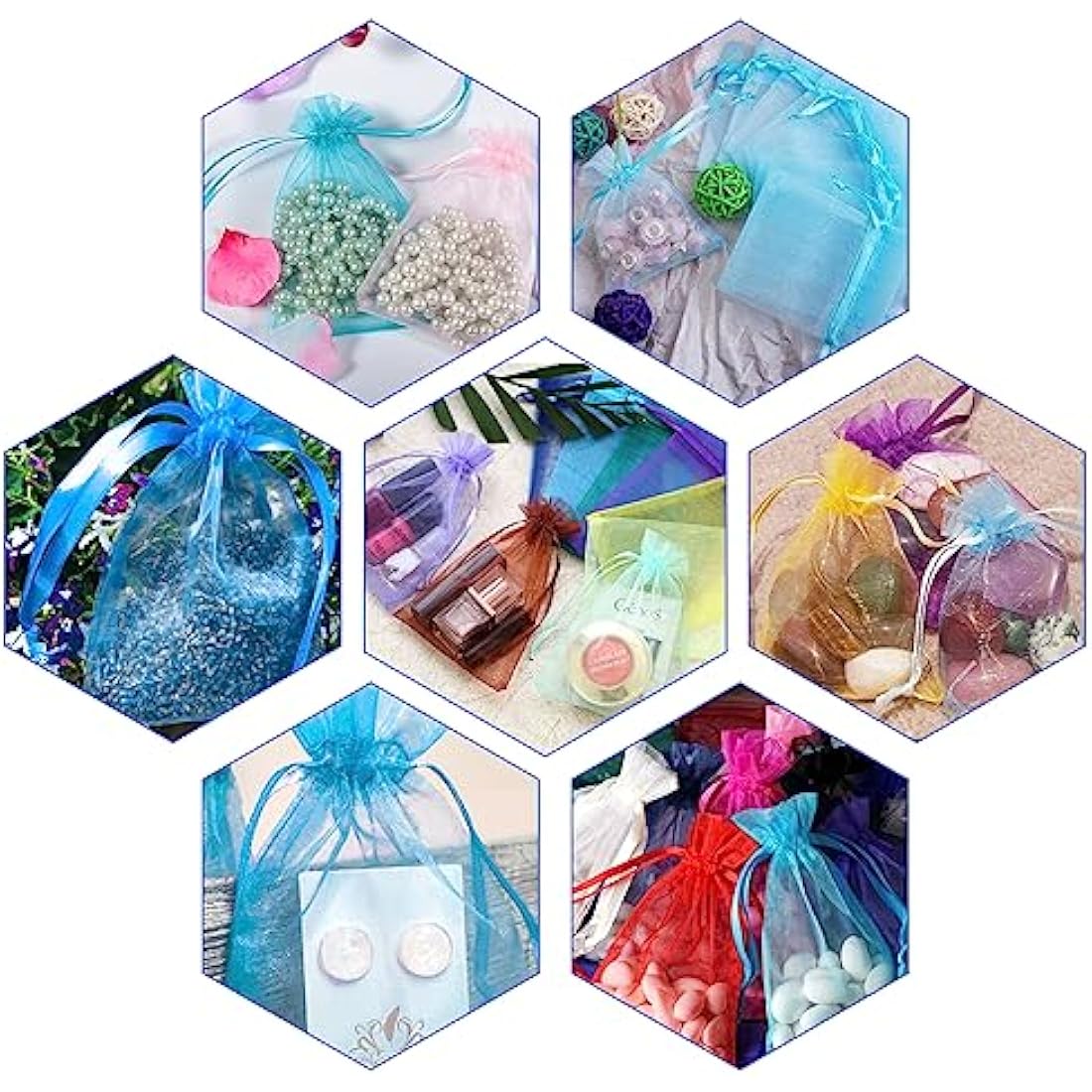 G2PLUS Lake Blue Organza Gift Pouches, 10x15 CM Medium Organza Favour Bags, 100 PCS Wedding Jewelry Bags, Clear Mesh Pouches Perfect for Wedding, Christmas, Birthday, Anniversary
