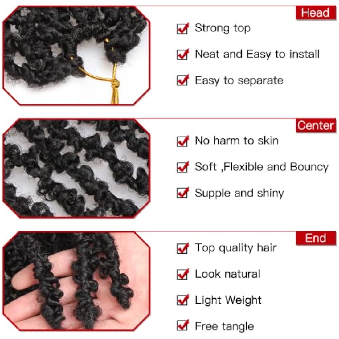 XTREND 24 Inch Black Butterfly Crochet Hair Long Distressed Faux Locs Pre-looped Crochet Braids Synthetic Soft Locs for Women 6Packs 10Strands/pack 1B#