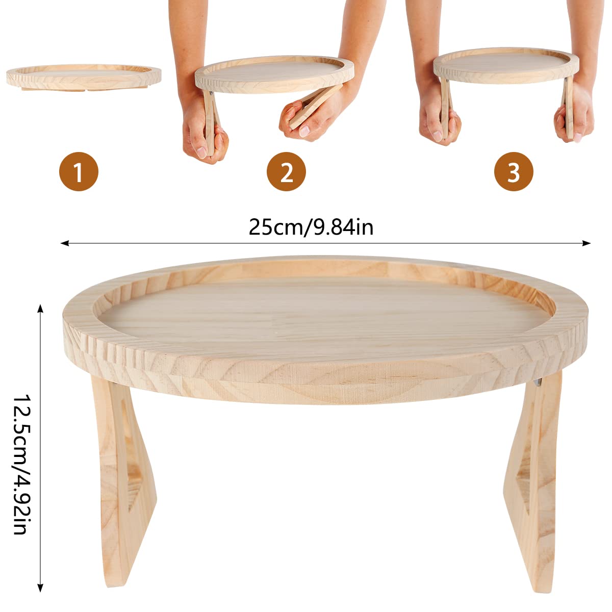 Gatphy Sofa Side Arm Tray, Wooden Couch Arm Table Clip On Tray Foldable Armrest Side Tables Space Saving Round Sofa Side Tables Organiser for Drinks