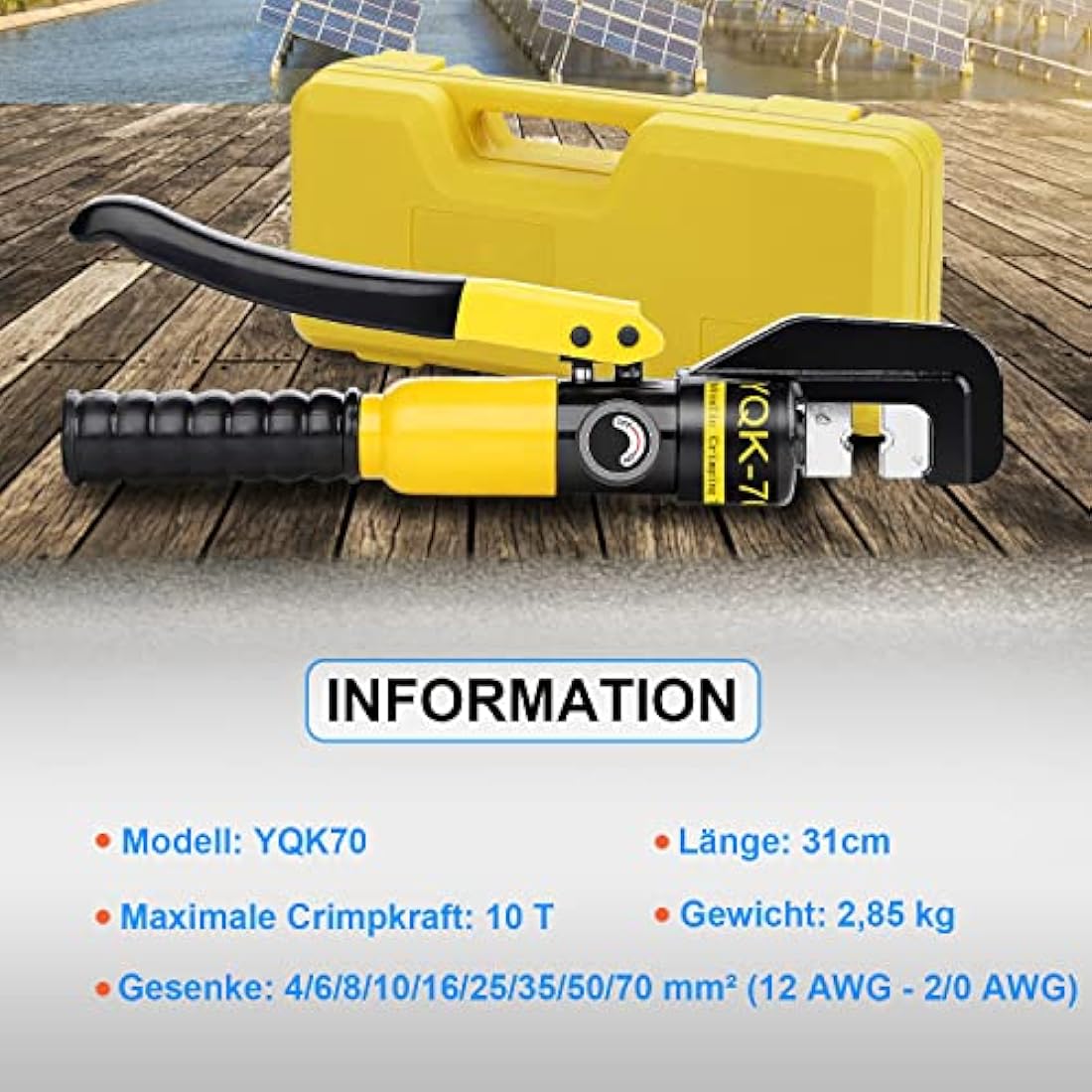 Solsop Hydraulic Crimping Tool Crimper Pliers - 9 Sets of Crimping Shapes 4-70 mm² for Copper Aluminium Cable Lugs