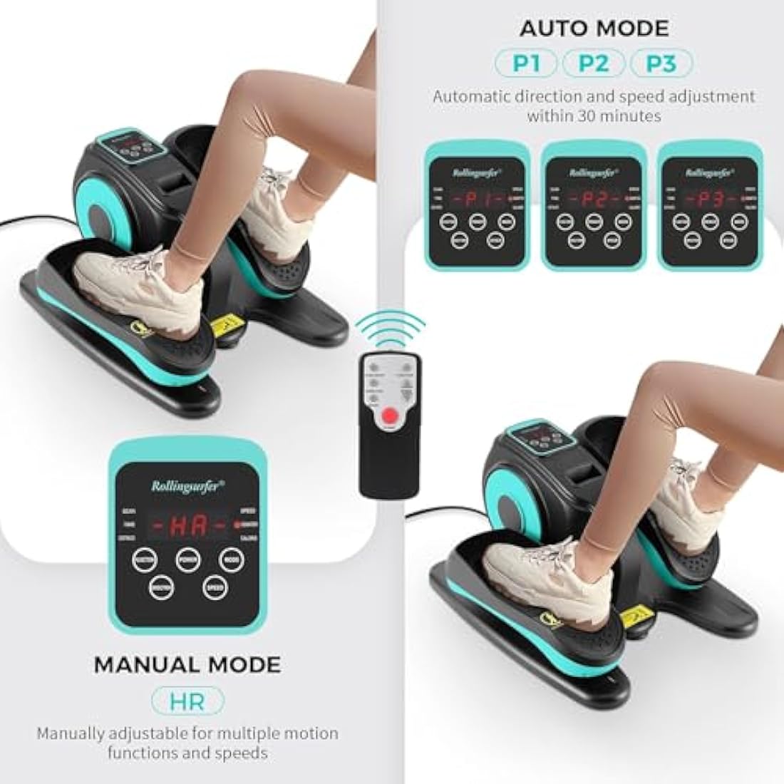 Rollingsurfer Under Desk Elliptical Machine, Electric Elliptical Trainer with LCD and Remote Control, Portable Seated Pedal Leg Exerciser for Seniors Adults