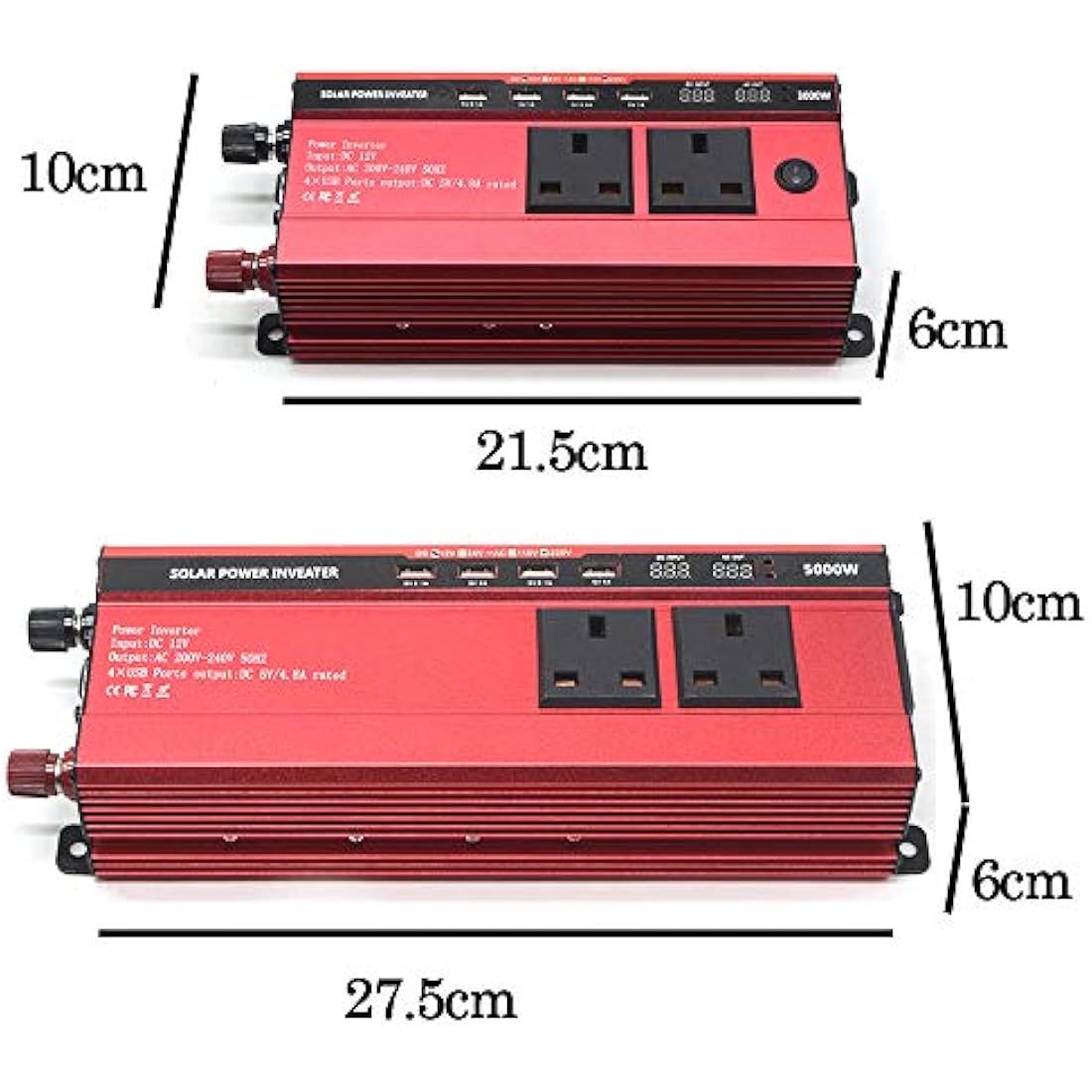 RUILASA Car 3000w power inverter DC 12v to AC 230v car converter 4 USB camp two socket with Crocodile Clip for Battery