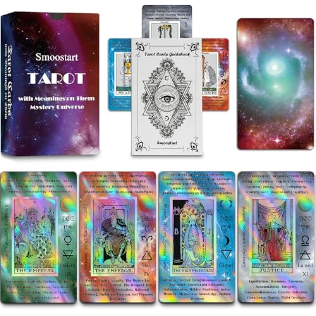 Smoostart Tarot Cards for Beginners, 78 Tarot with Meanings on Them, Tarot Cards with Guide Book, Tarot Deck with Keywords